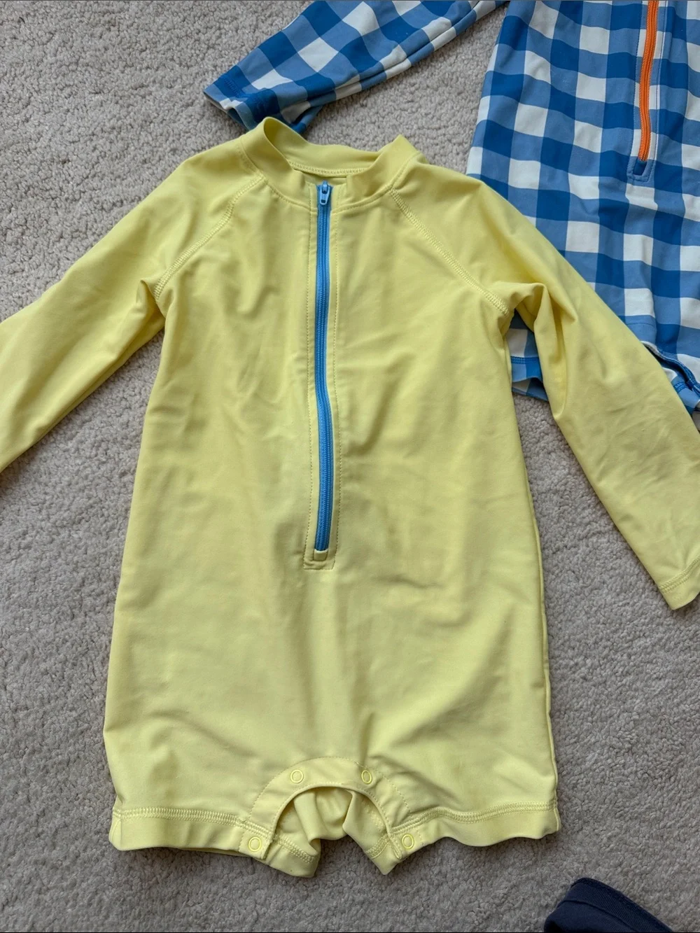 Primary Kids Yellow Long-Sleeve & Blue Gingham Rash-guard Swim